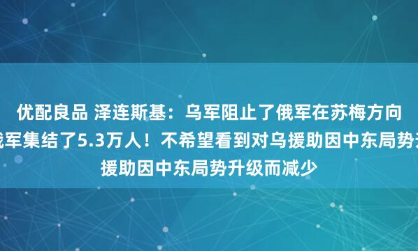 优配良品 泽连斯基：乌军阻止了俄军在苏梅方向的攻势！俄军集结了5.3万人！不希望看到对乌援助因中东局势升级而减少