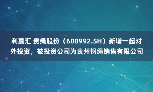 利赢汇 贵绳股份（600992.SH）新增一起对外投资，被投资公司为贵州钢绳销售有限公司